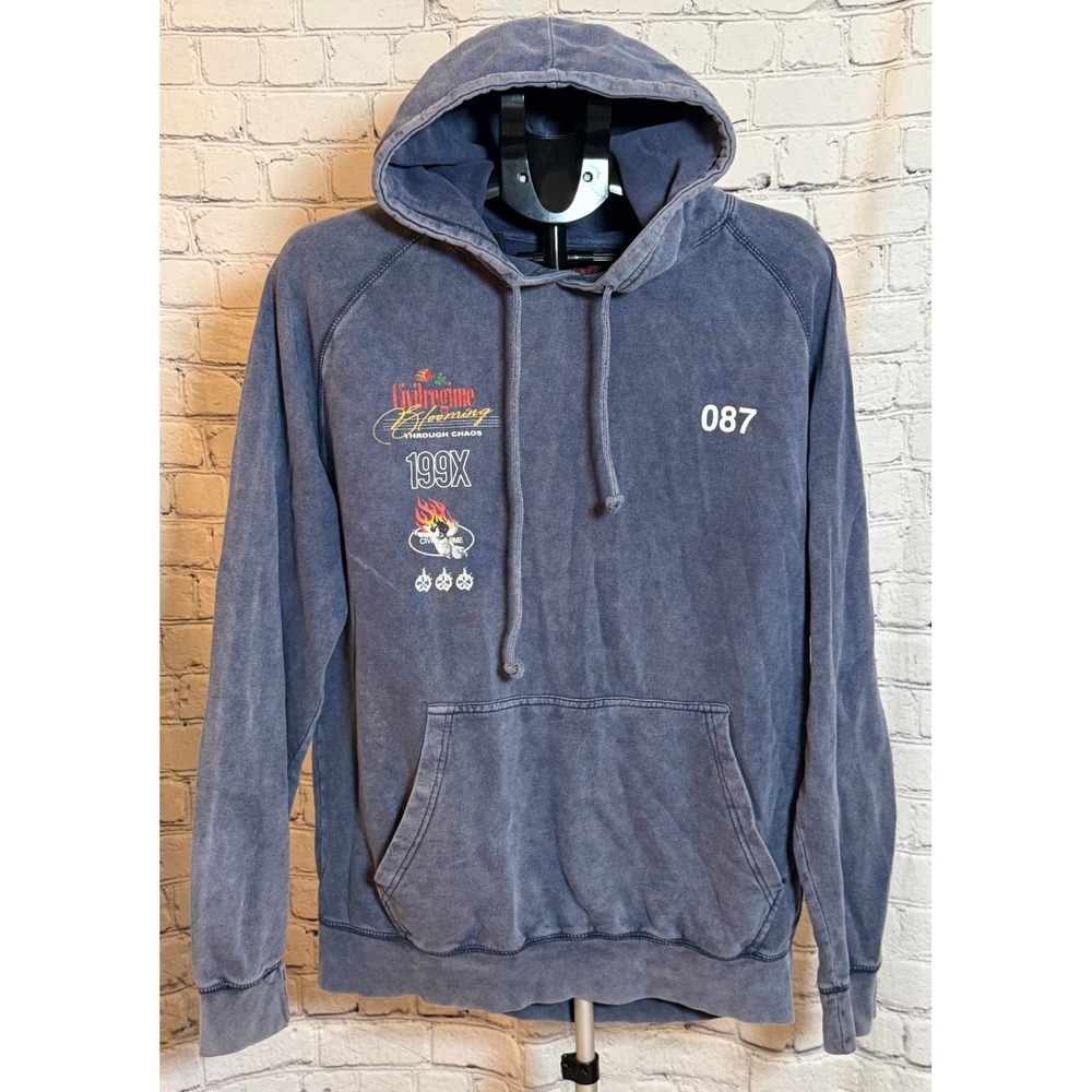 Civil Regime Blooming Through Chaos Blue Acid Wash Graphic Hoodie Mens Large